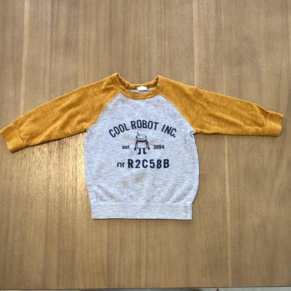 🤖 H&M Baby Robot Fine-knit 100% Cotton Mustard Yellow & Grey Sweater Size 9-12M - Picture 2 of 9